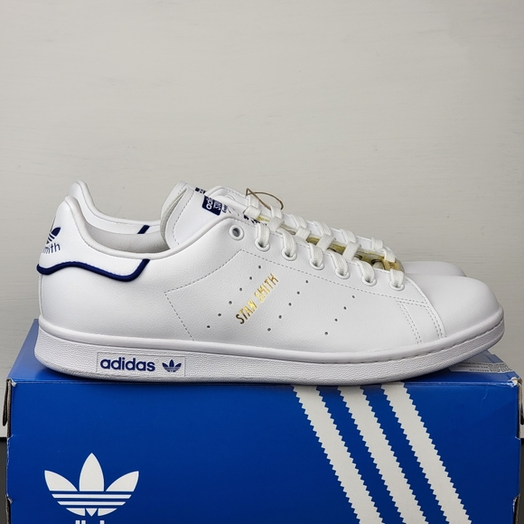 Adidas Originals Stan Smith Sneakers White Blue Gold Men's Casual Shoes - Picture 3 of 6